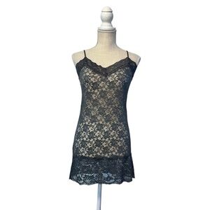 Bozzolo 90s Y2K Gray Lace Long Line Cami Top Dress Adjusting Straps Goth Bella